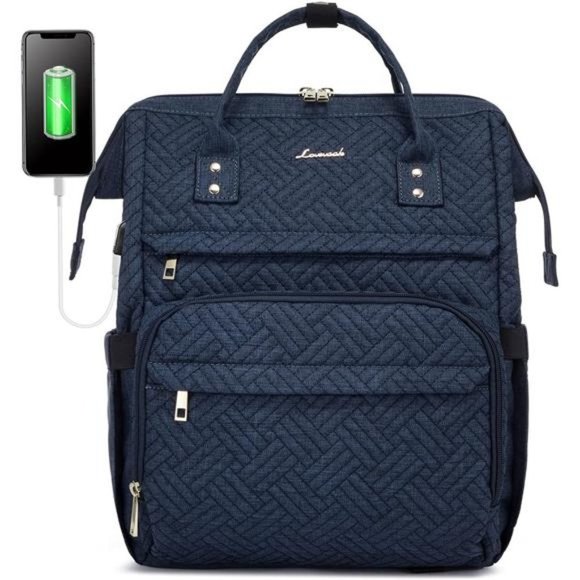 Laptop Backpack for Women Fashion Travel Bags Plait Navy